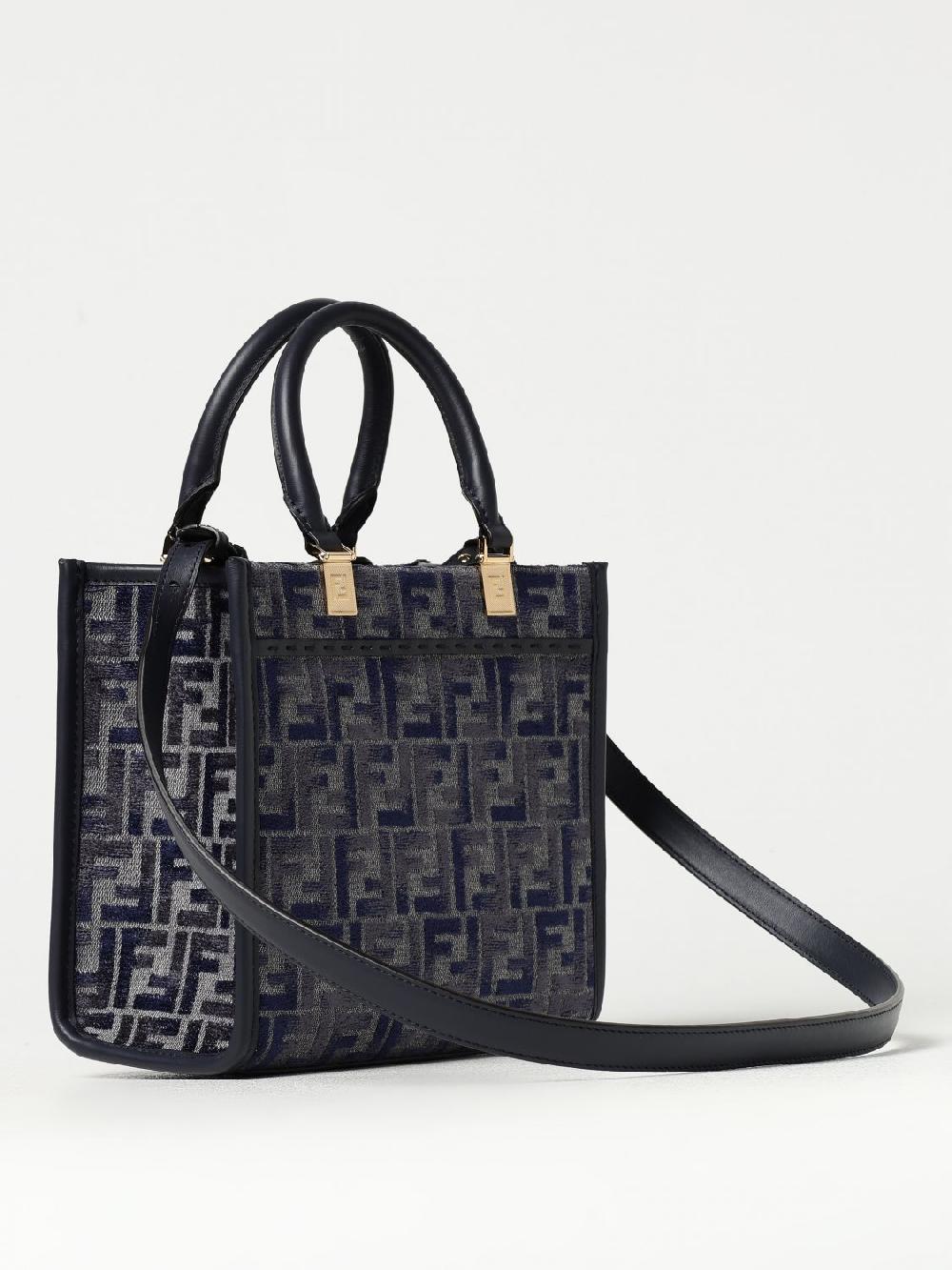 Giglio Borsa Sunshine Fendi In Denim E Pelle Con Monogram FF Di Ciniglia