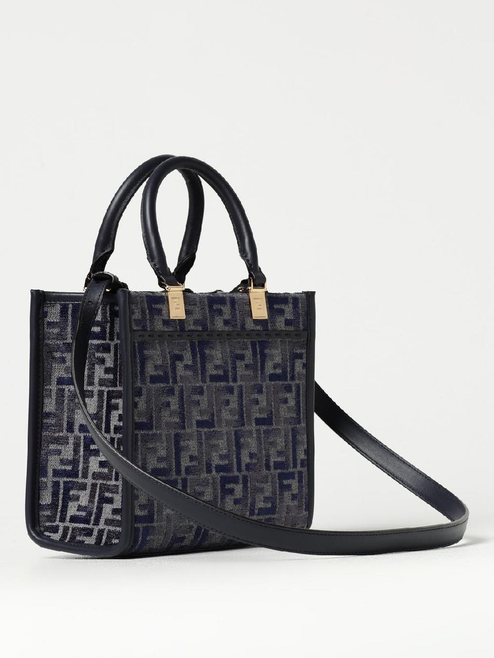 Giglio Borsa Sunshine Fendi In Denim E Pelle Con Monogram FF Di Ciniglia