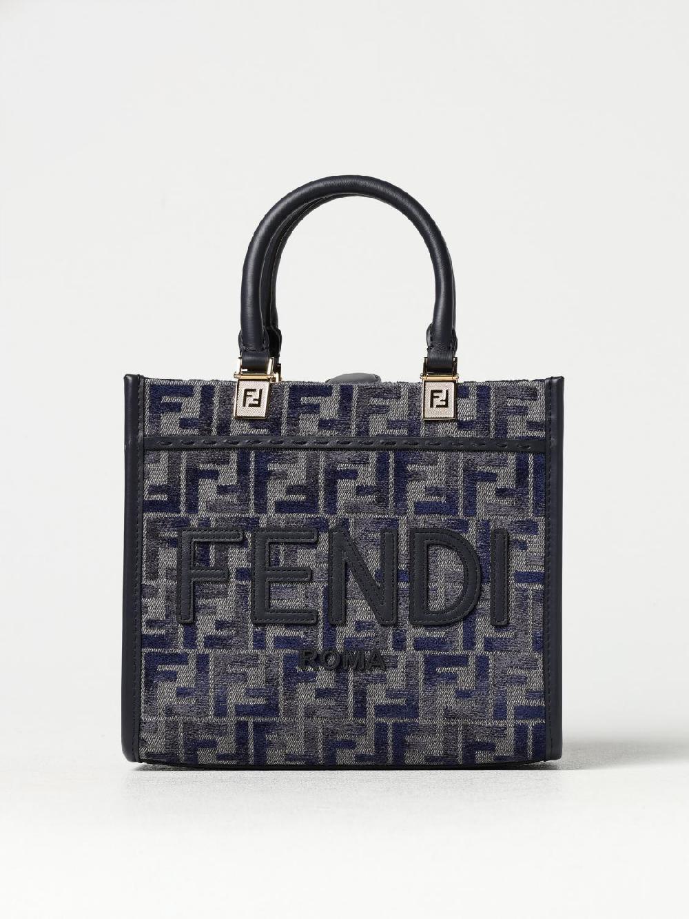 Giglio Borsa Sunshine Fendi in denim e pelle con monogram FF di ciniglia