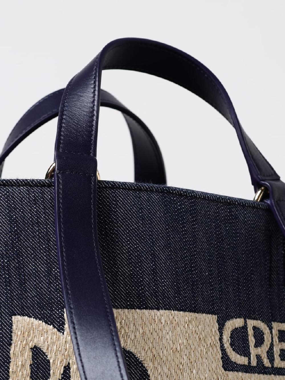 Giglio Borsa Tote Ferragamo In Denim E Pelle Con Logo Jacquard