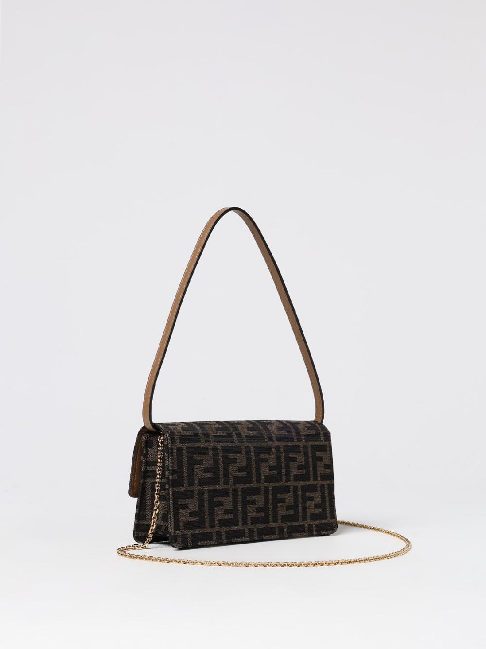 Giglio Borsa Wallet On Chain Baguette Fendi In Tessuto Jacquard E Pelle