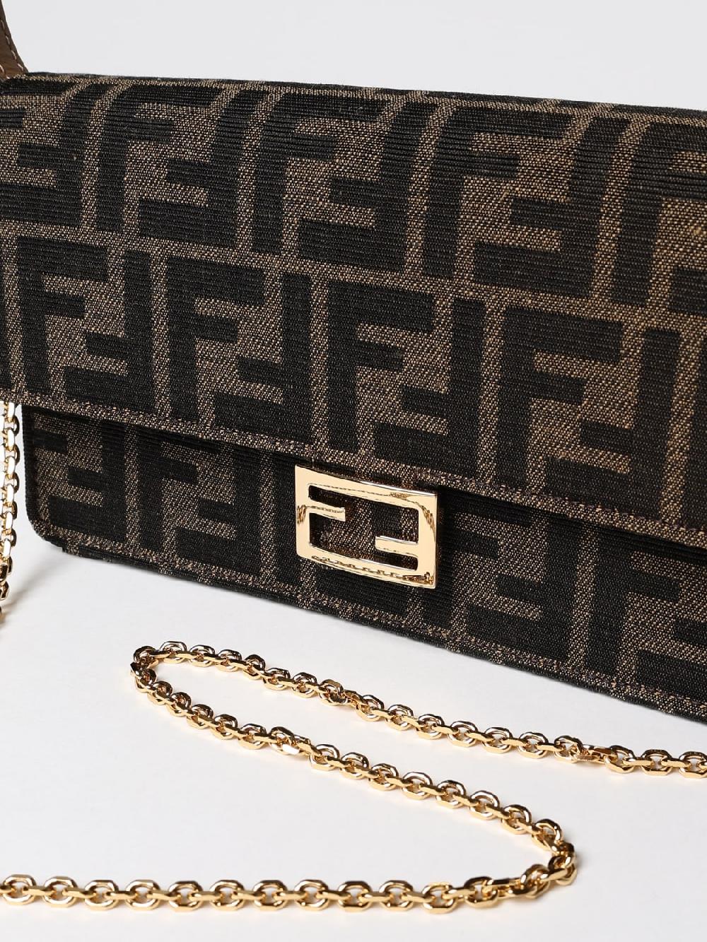 Giglio Borsa Wallet On Chain Baguette Fendi In Tessuto Jacquard E Pelle