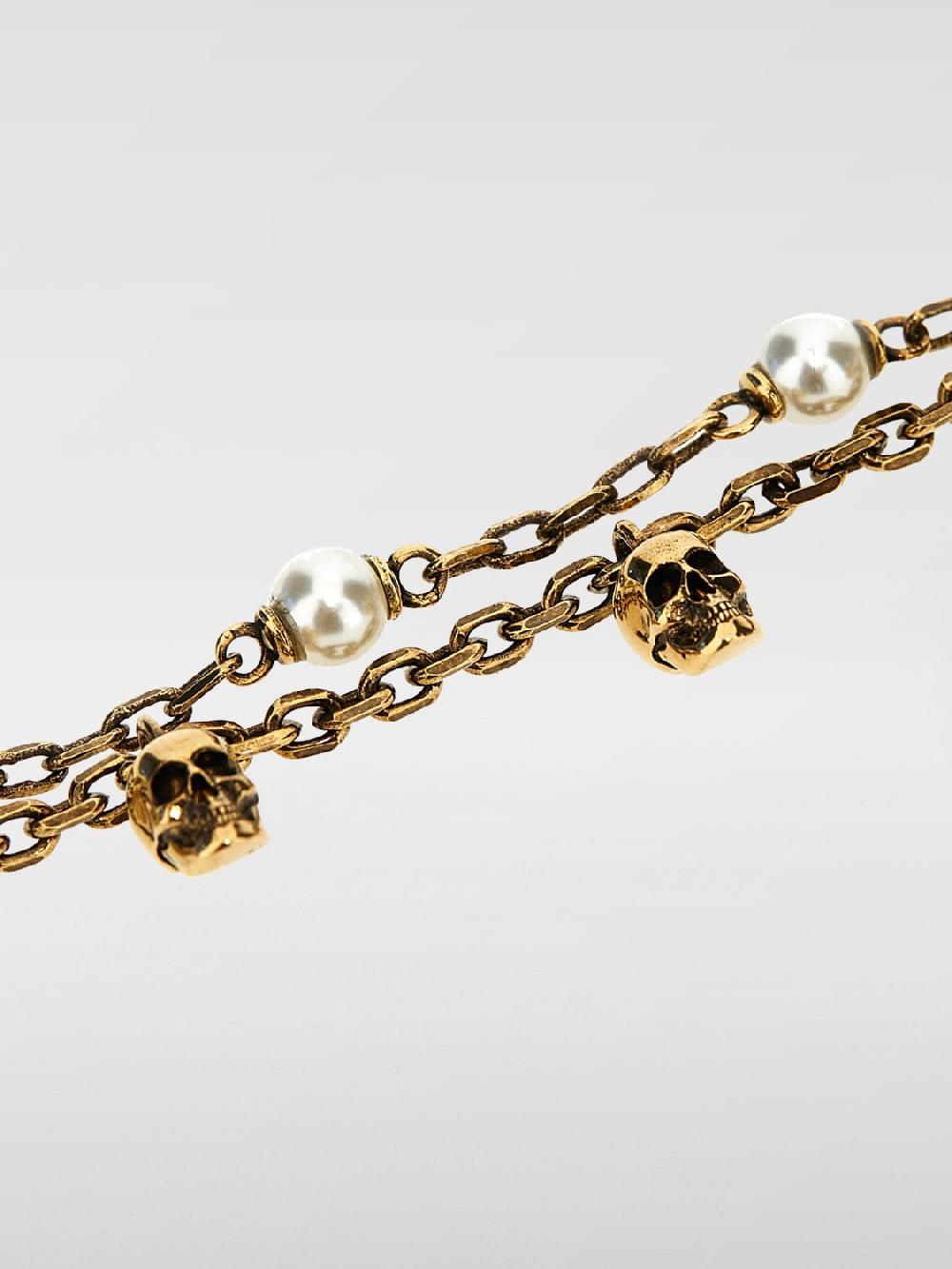 Giglio Bracciale Skull Alexander McQueen In Ottone Con Perle Sintetiche