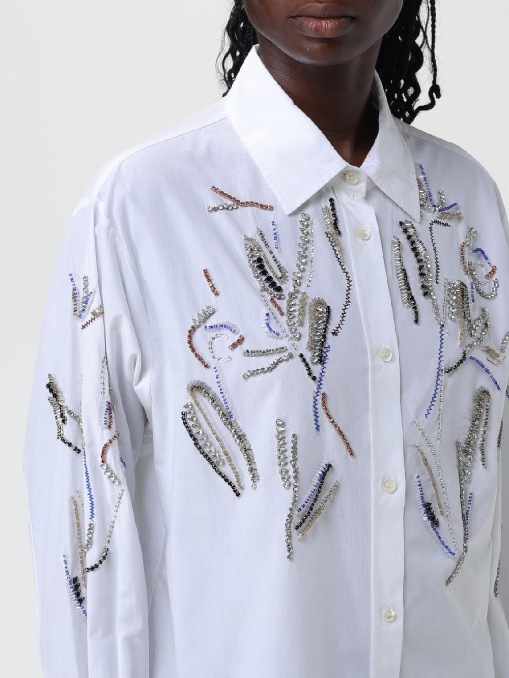 Giglio Camicia In Cotone Con Ricami E Strass Forte Forte
