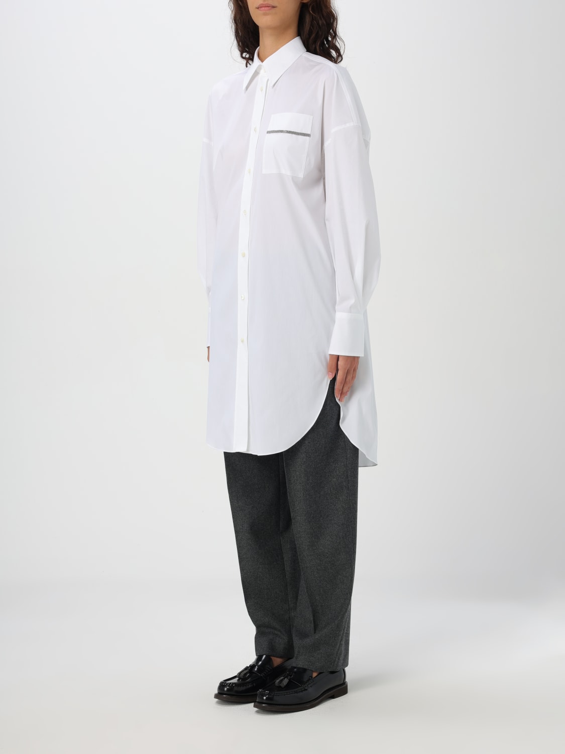 Giglio Camicia Oversize Brunello Cucinelli In Cotone Con Monile