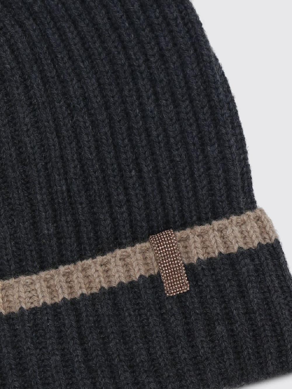 Giglio Cappello Brunello Cucinelli In Cashmere A Coste Con Monile