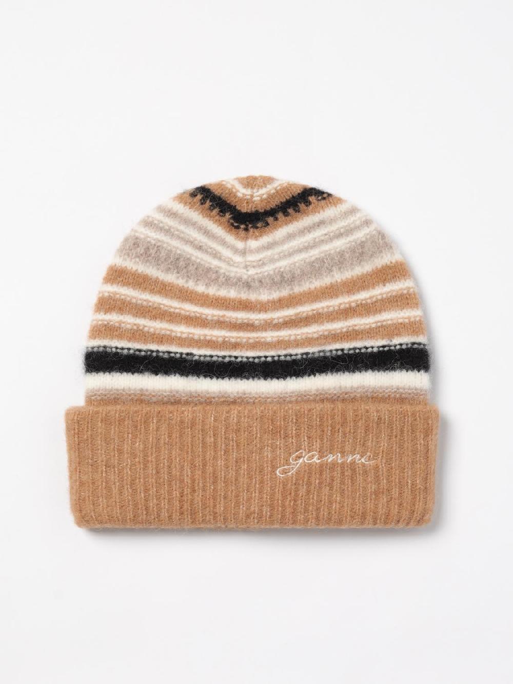 Giglio Cappello Ganni in misto lana a righe jacquard