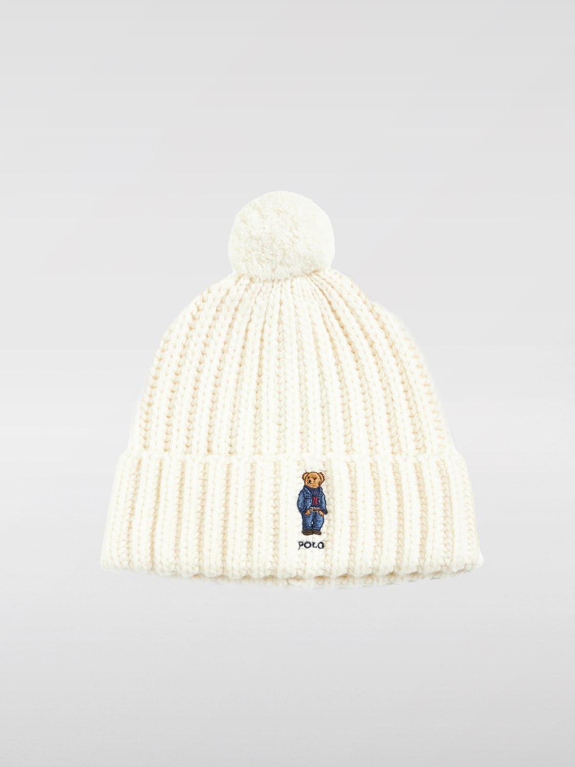 Giglio Cappello Polo Ralph Lauren in lana a coste con pompon