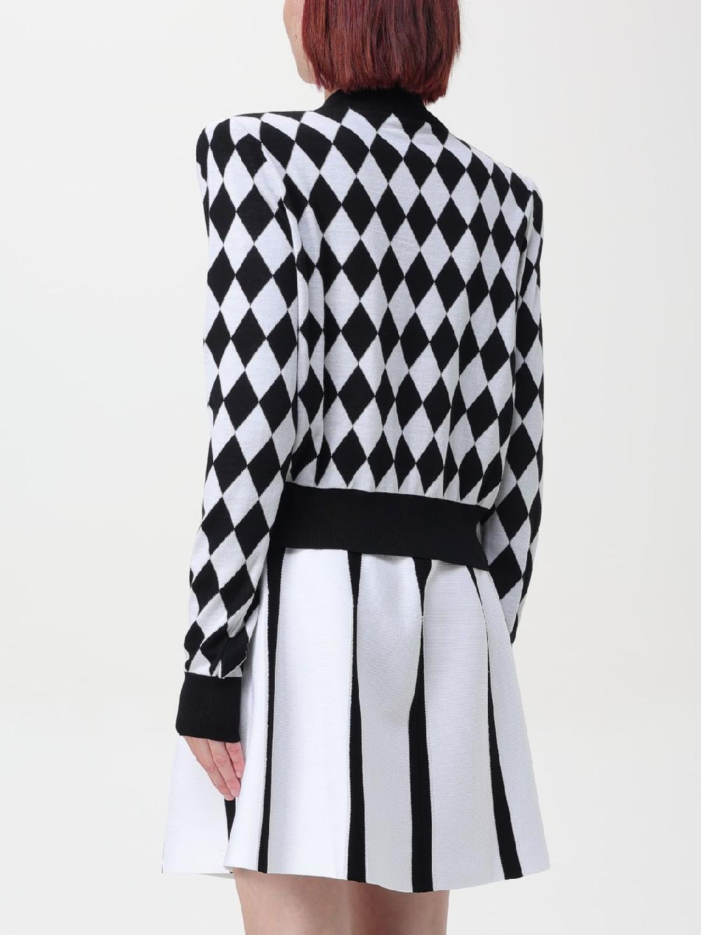 Giglio Cardigan Balmain In Lana Vergine Con Motivo A Rombi
