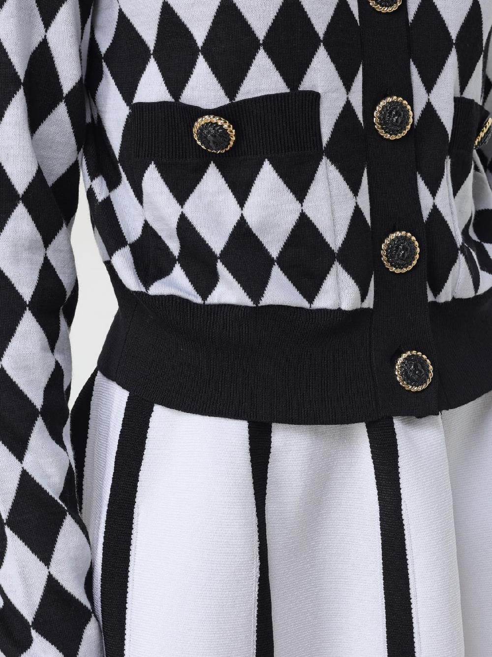 Giglio Cardigan Balmain In Lana Vergine Con Motivo A Rombi
