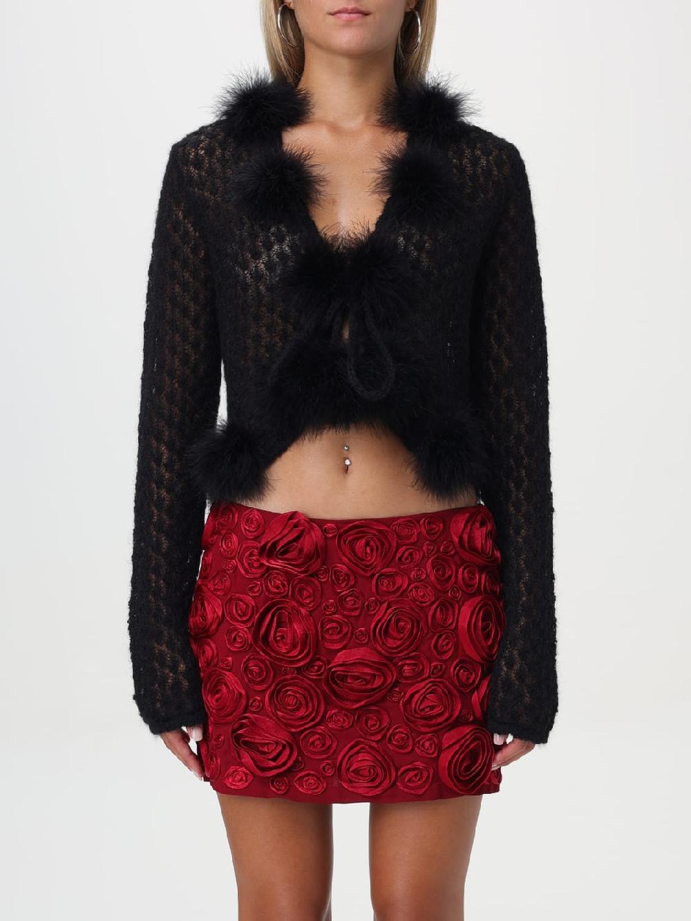 Giglio Cardigan Blumarine in lana e mohair con piume