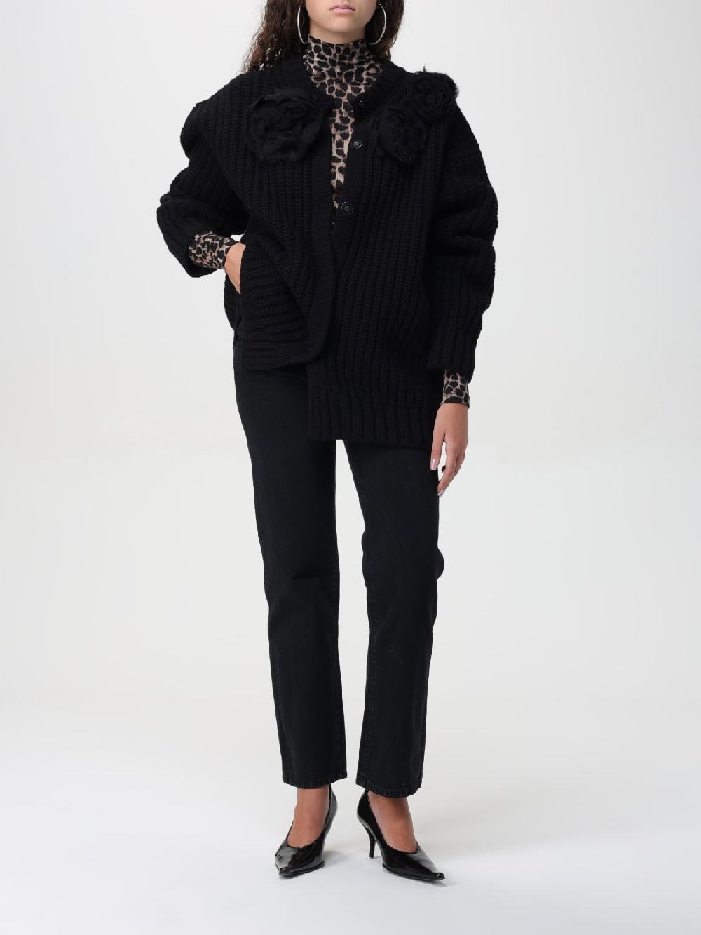 Giglio Cardigan In Lana A Coste Con Fiori Blumarine