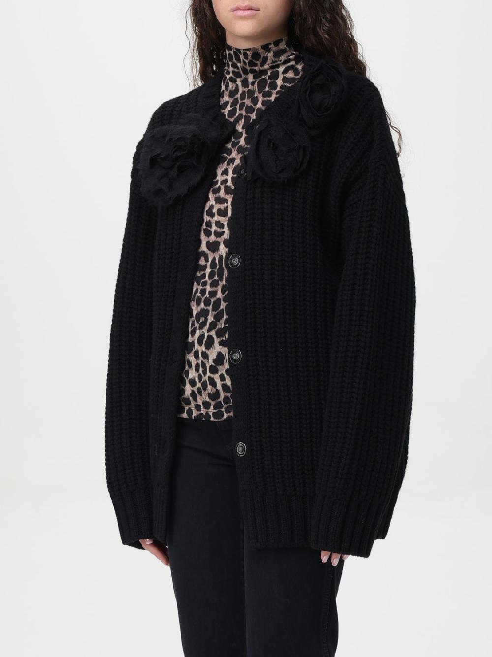 Giglio Cardigan In Lana A Coste Con Fiori Blumarine
