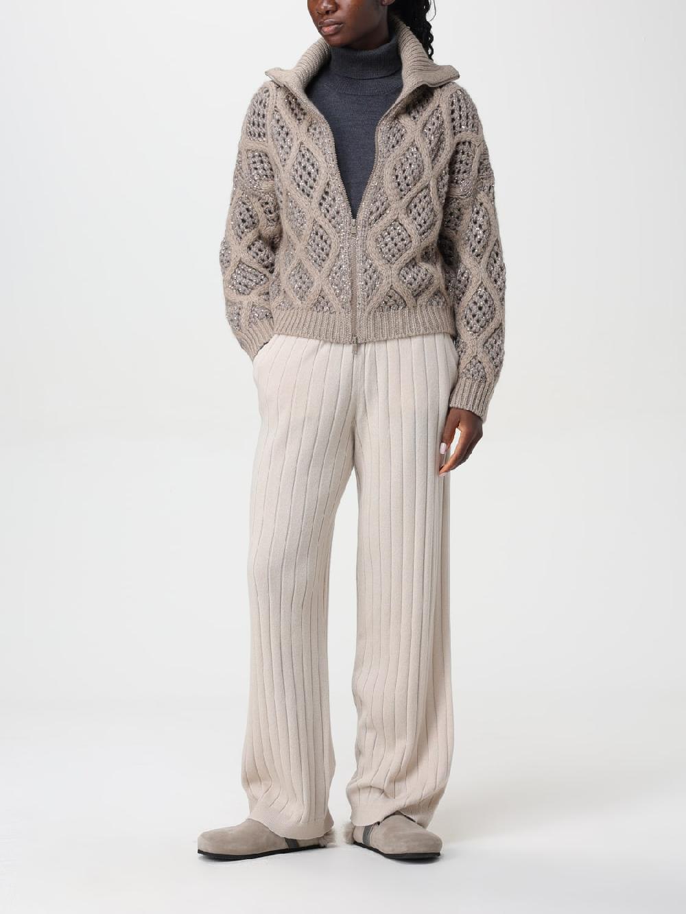 Giglio Cardigan Traforato Con Zip Brunello Cucinelli