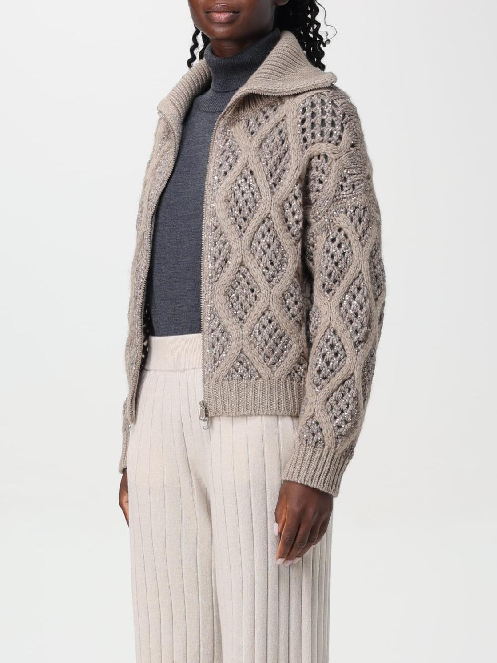 Giglio Cardigan Traforato Con Zip Brunello Cucinelli