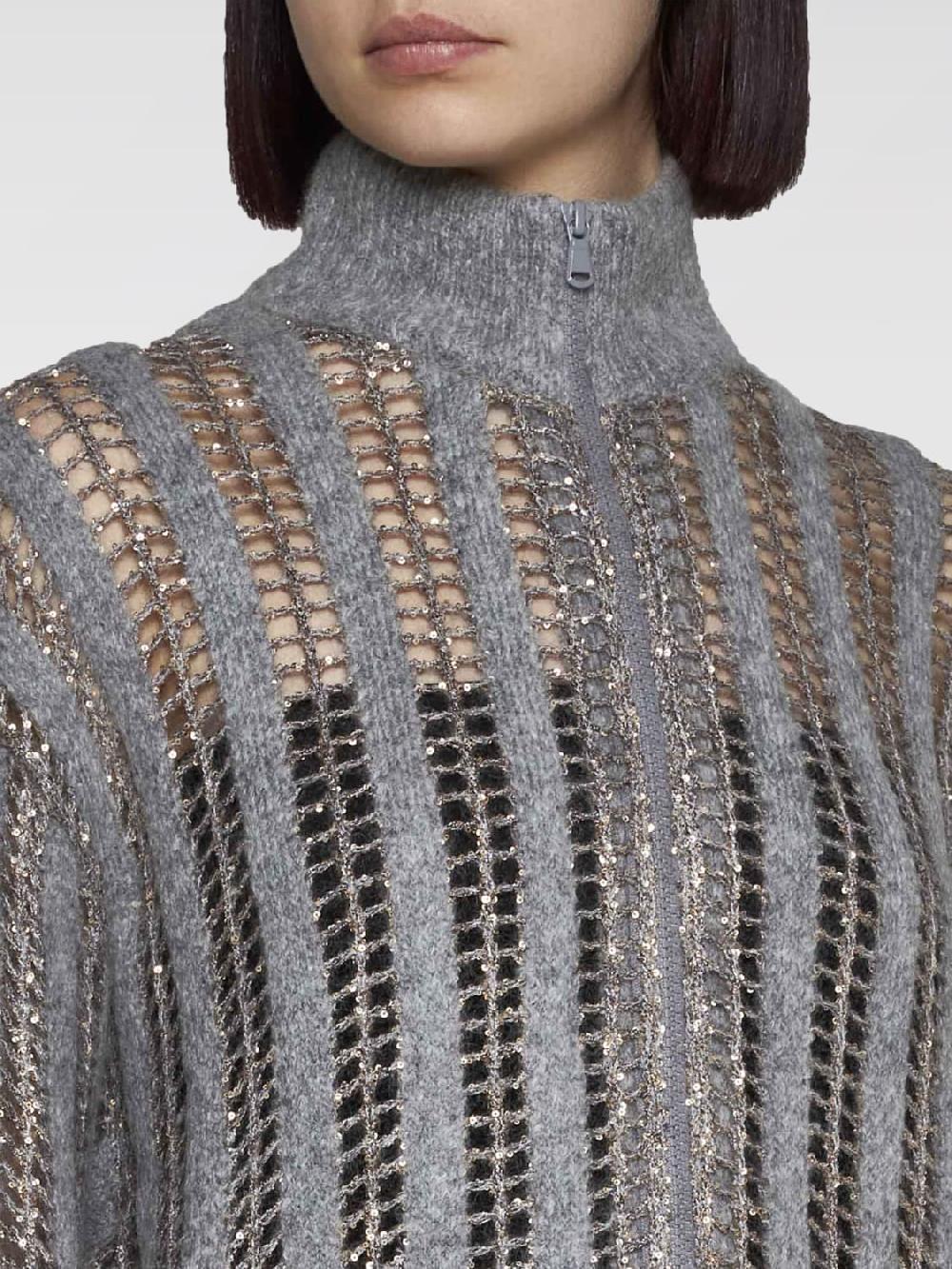 Giglio Cardigan Traforato Con Zip Brunello Cucinelli