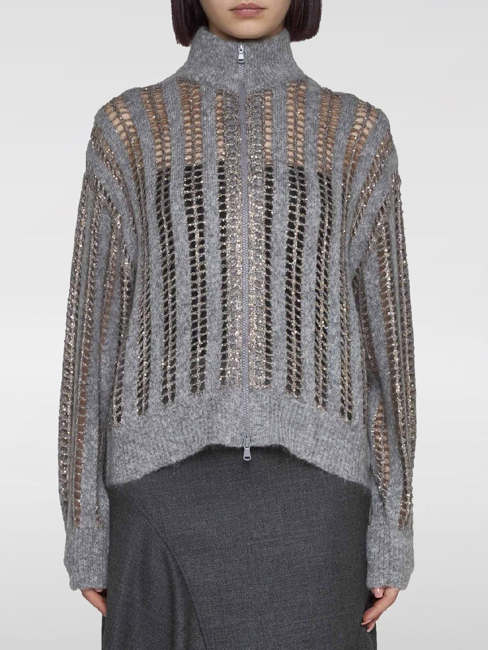 Giglio Cardigan traforato con zip Brunello Cucinelli