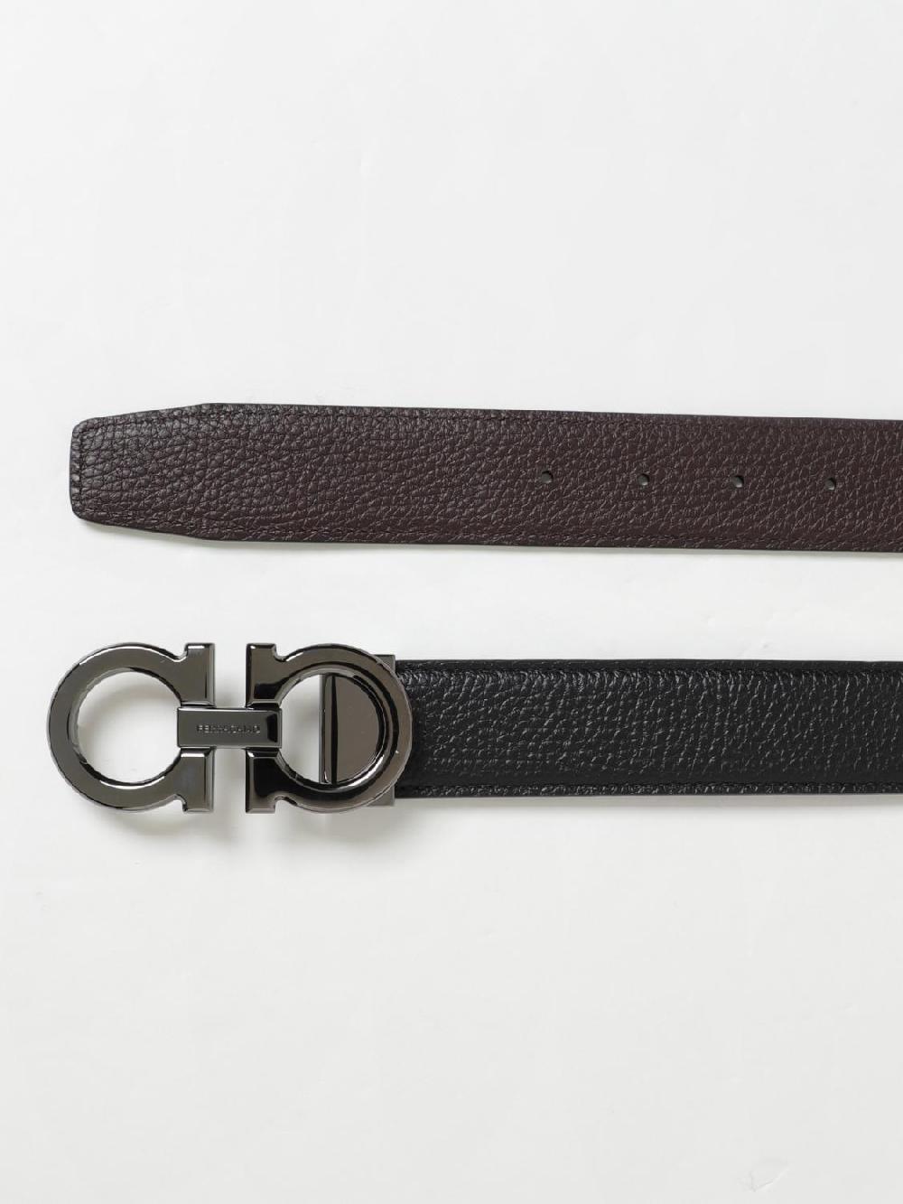 Giglio Cintura Gancini Ferragamo Reversibile In Pelle A Grana