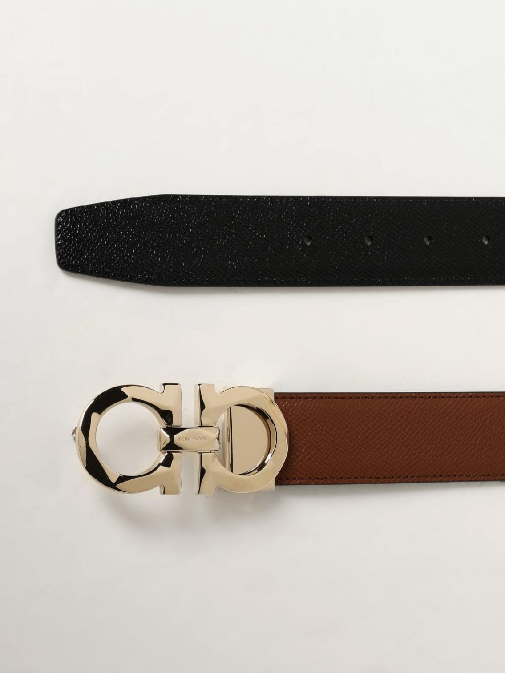 Giglio Cintura Gancini Ferragamo Reversibile In Pelle A Grana