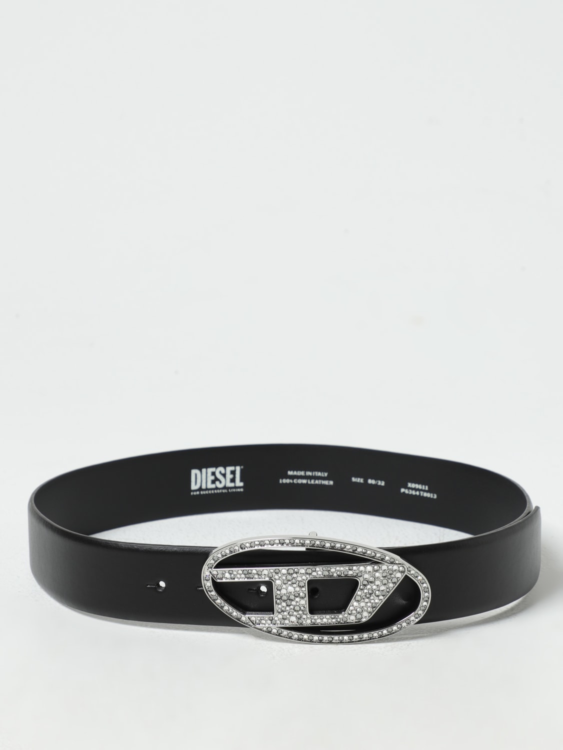 Giglio Cintura Oval D Diesel in pelle con strass incastonati