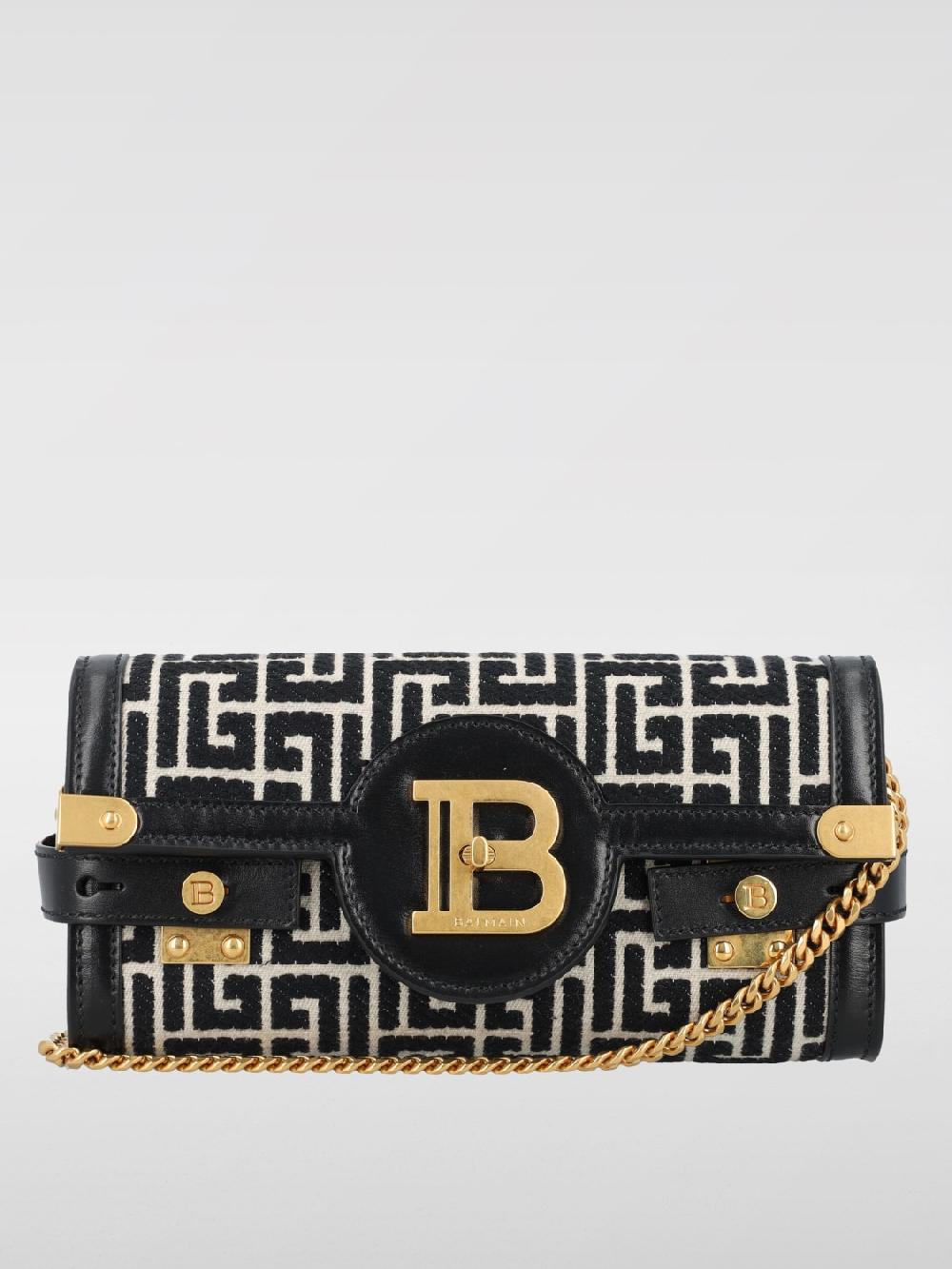 Giglio Clutch B-Buzz Balmain in canvas con monogram jacquard