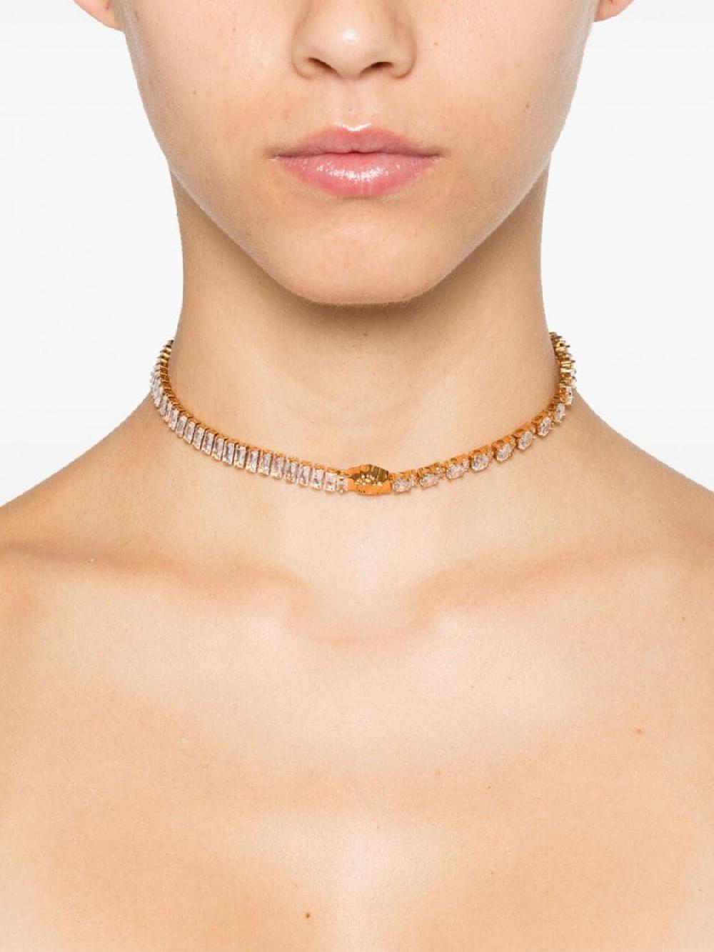 Giglio Collana Medusa Versace In Ottone Con Strass Incastonati