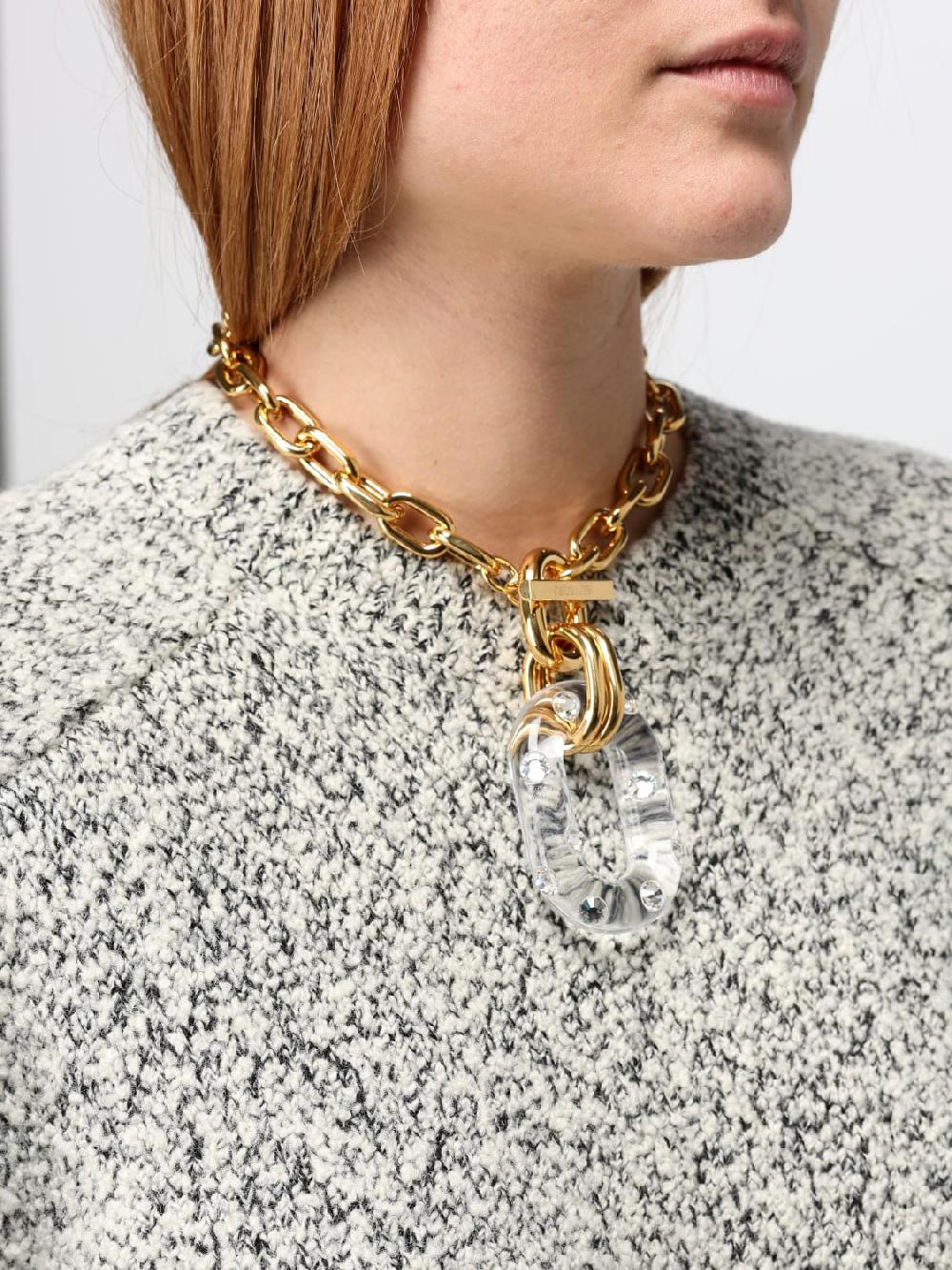 Giglio Collana XL Link Rabanne Ottone Con Pendente Di Resina E Strass