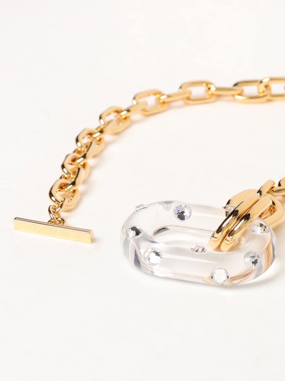 Giglio Collana XL Link Rabanne Ottone Con Pendente Di Resina E Strass
