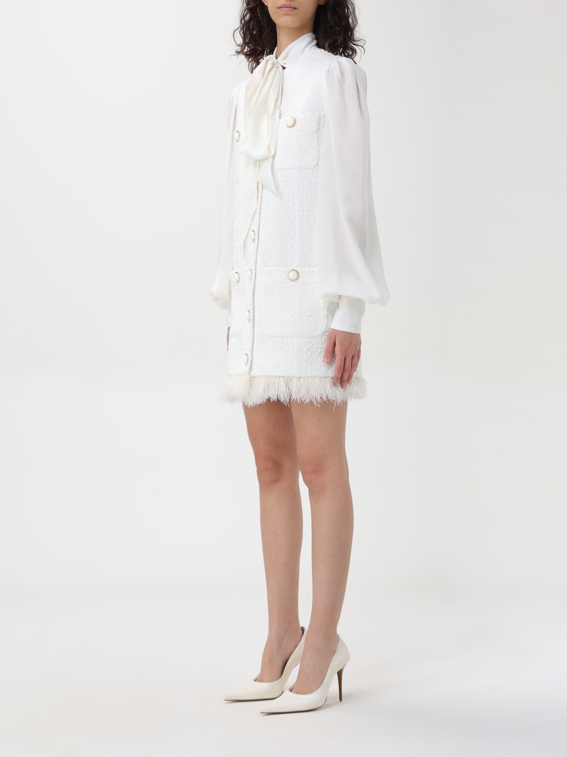 Giglio Abito Balmain In Tweed Con Piume