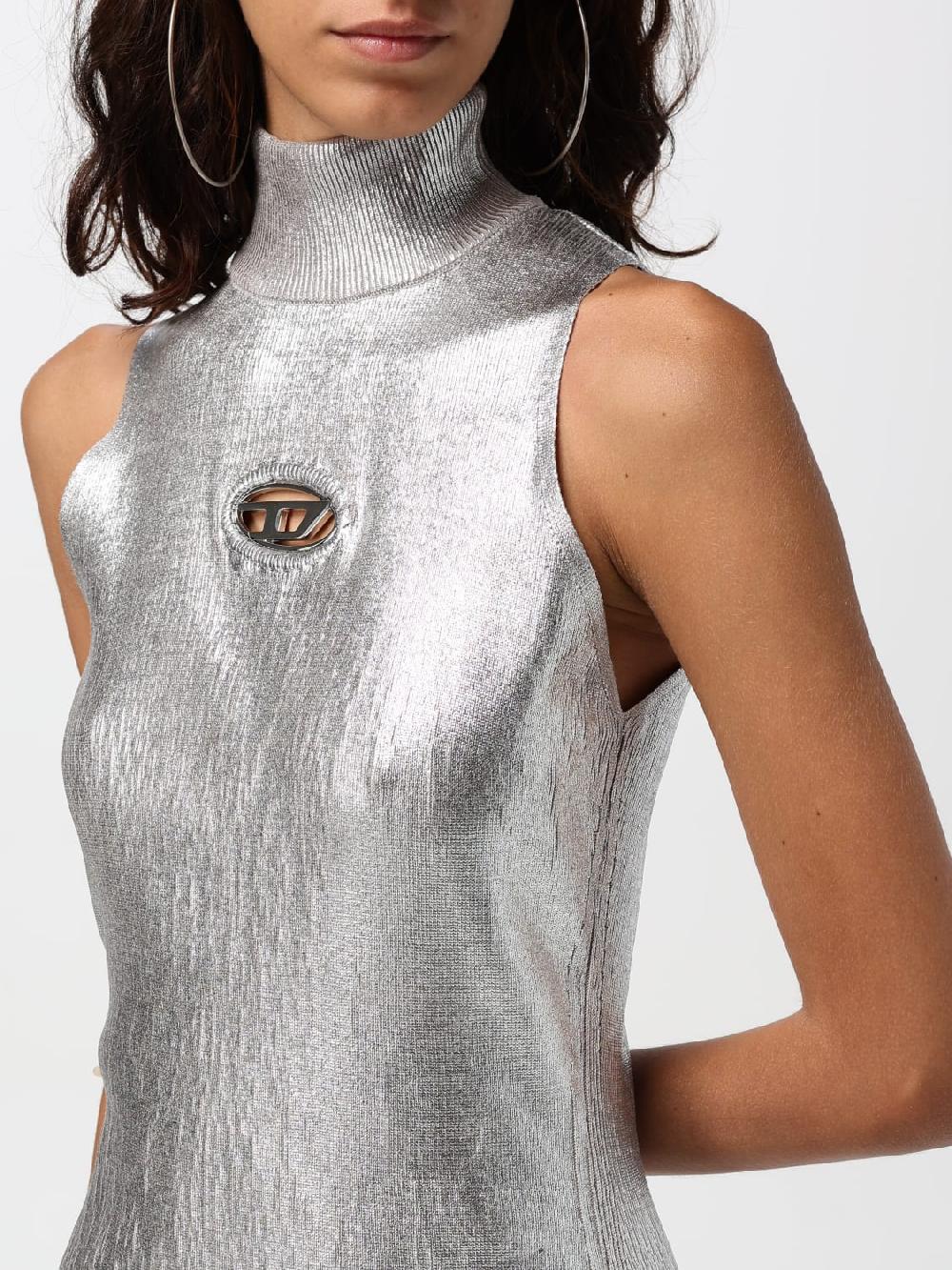 Giglio Abito Mini Diesel In Maglia Di Cotone Lamè