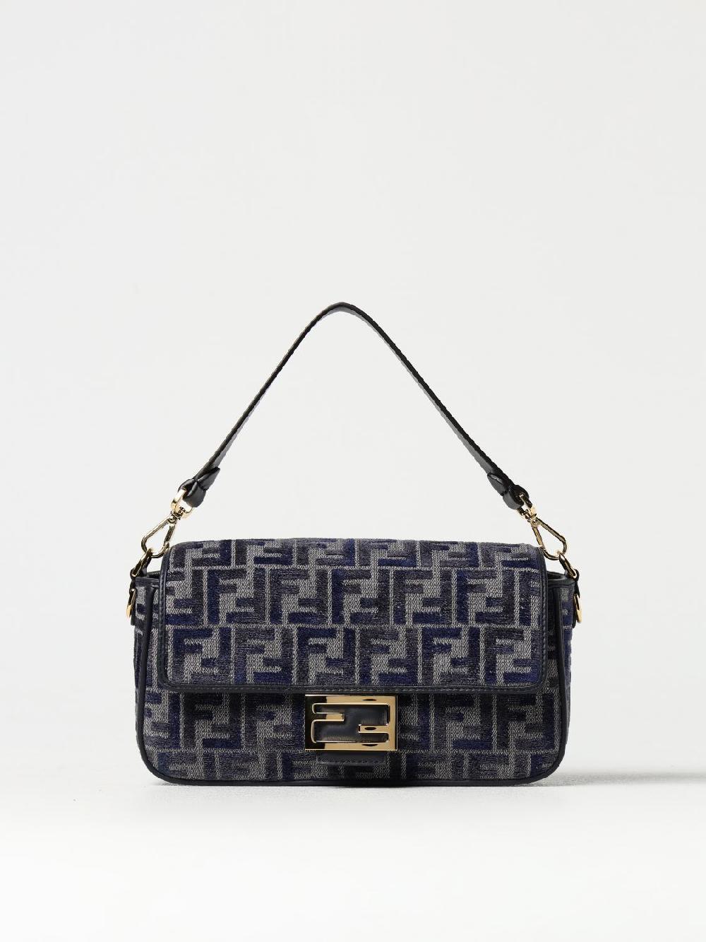 Giglio Borsa Baguette Fendi in denim e ciniglia