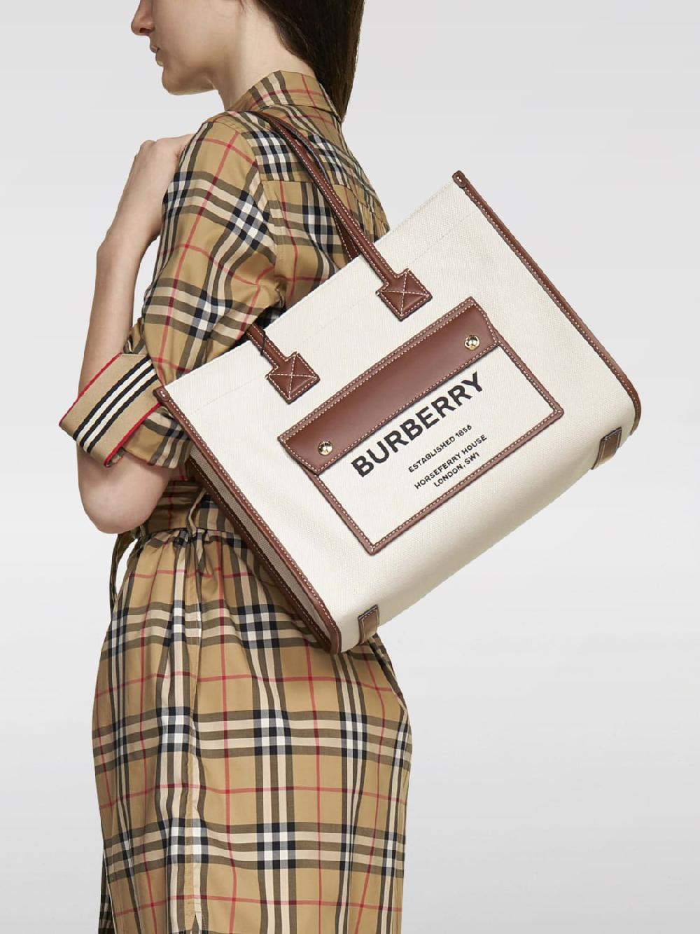 Giglio Borsa Burberry In Canvas E Pelle
