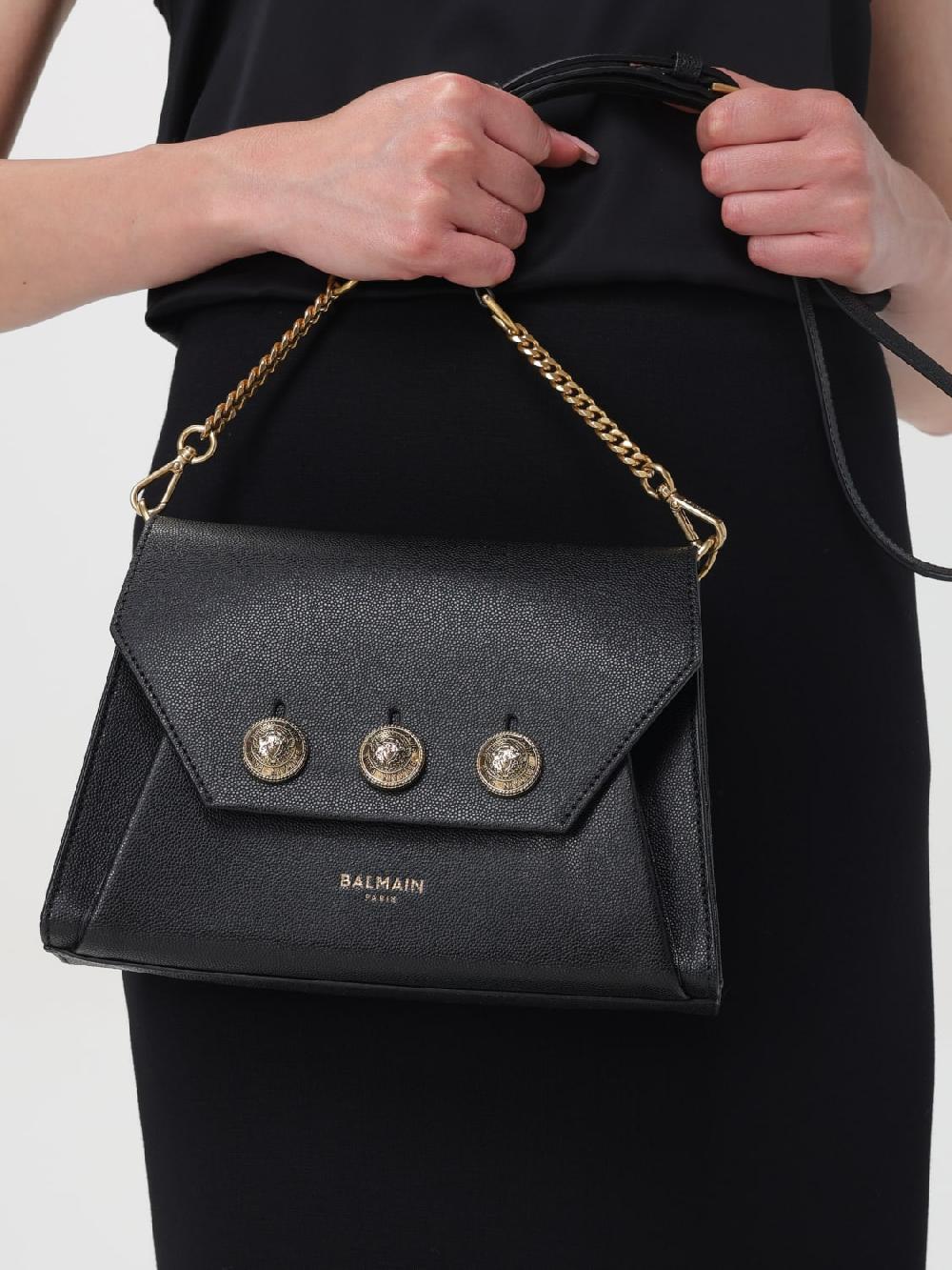 Giglio Borsa Emblema Balmain In Pelle A Grana