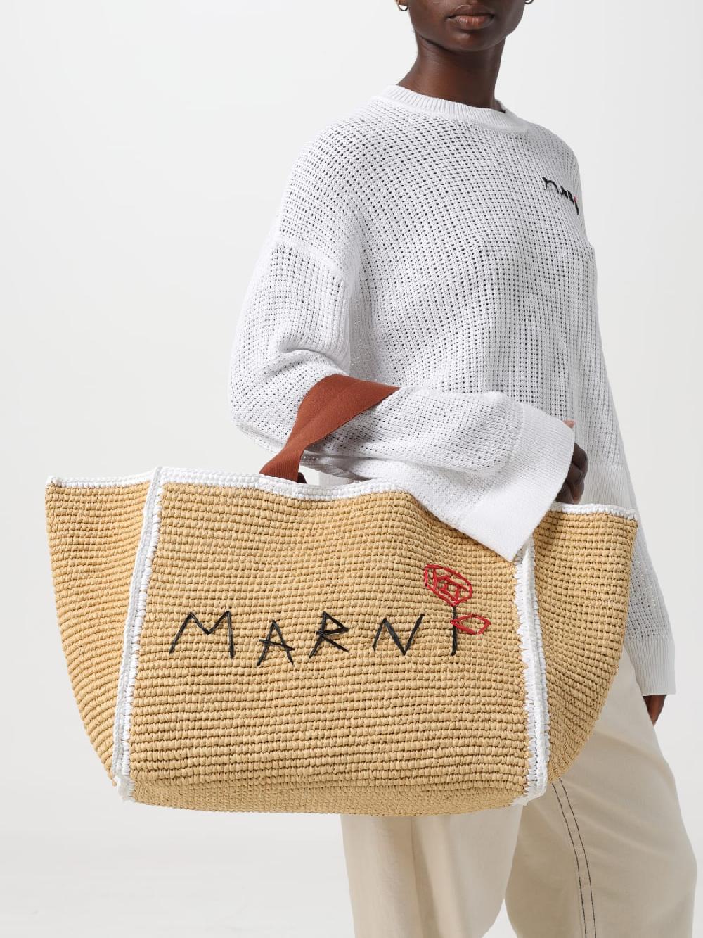 Giglio Borsa Marni In Rafia Con Logo Ricamato