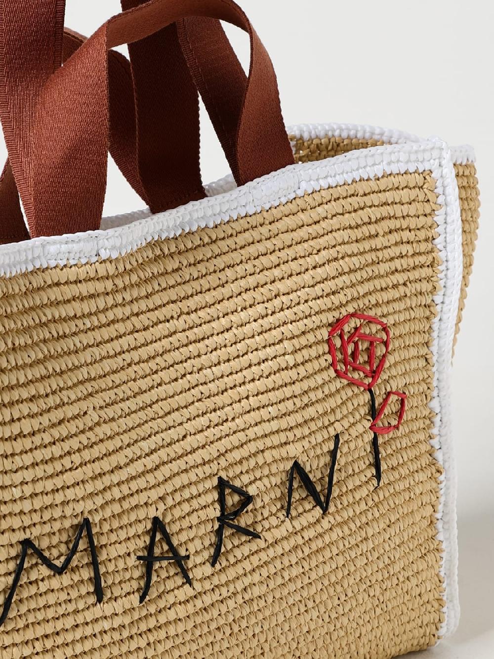 Giglio Borsa Marni In Rafia Con Logo Ricamato