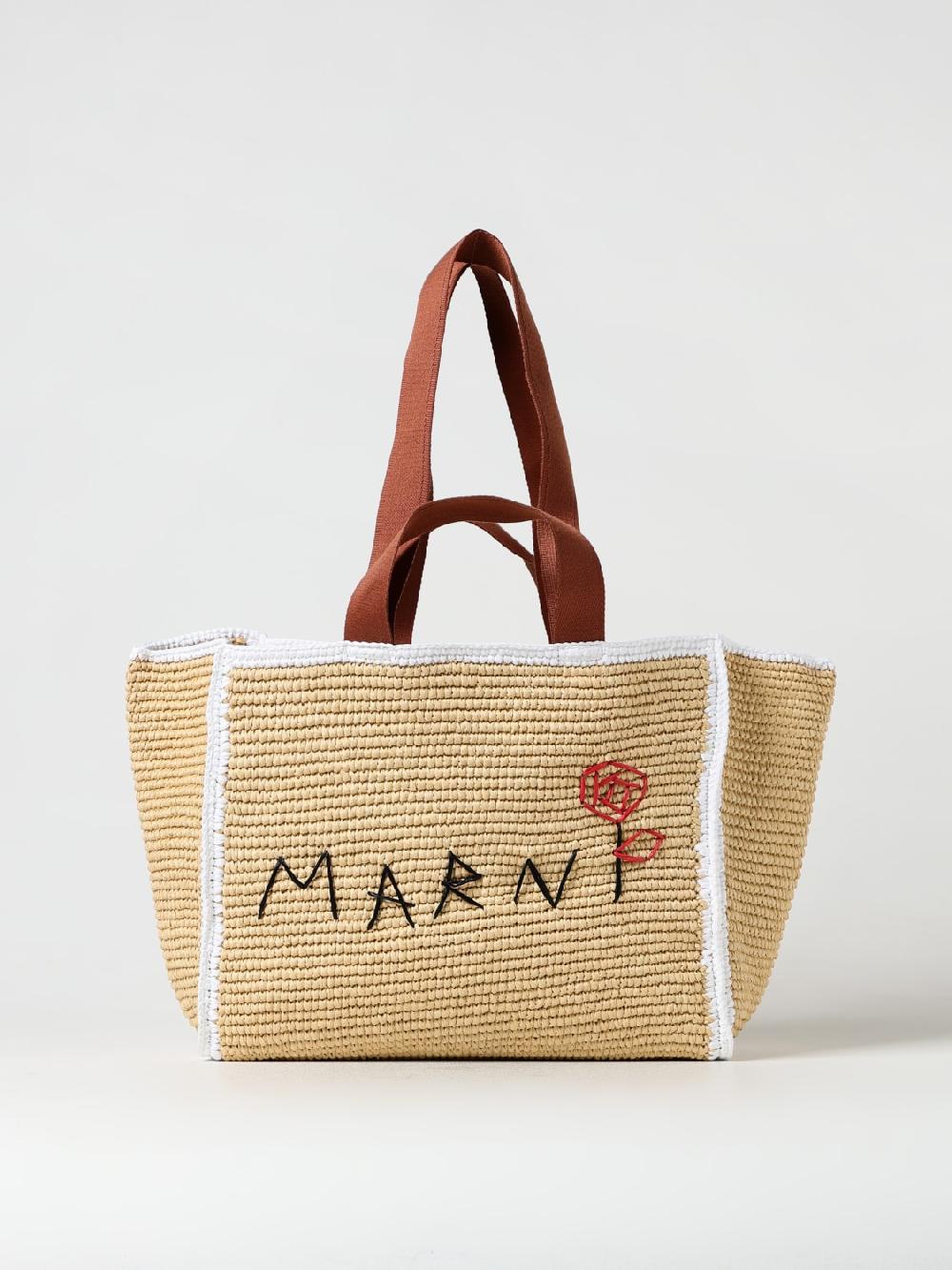 Giglio Borsa Marni in rafia con logo ricamato