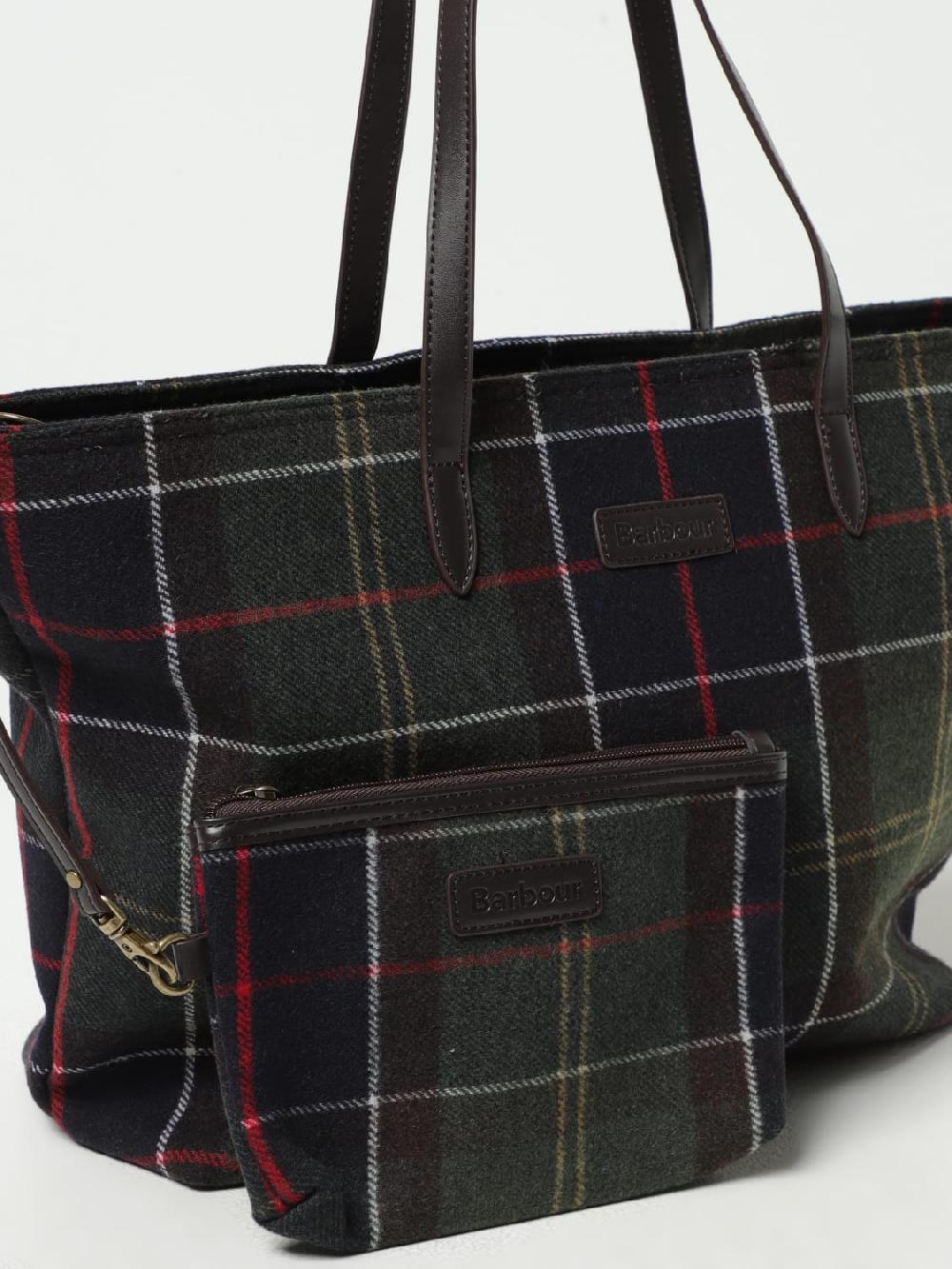 Giglio Borsa Tote Barbour In Lana Tartan E Pelle