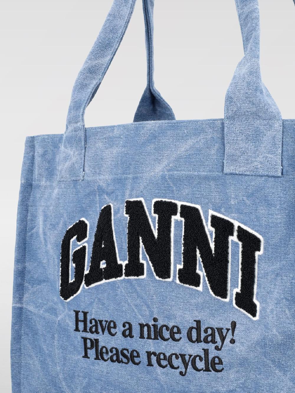 Giglio Borsa Tote Denim Con Logo Floccato Ganni
