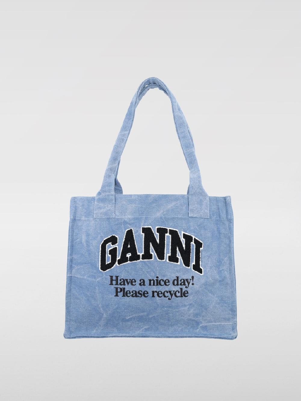 Giglio Borsa tote denim con logo floccato Ganni