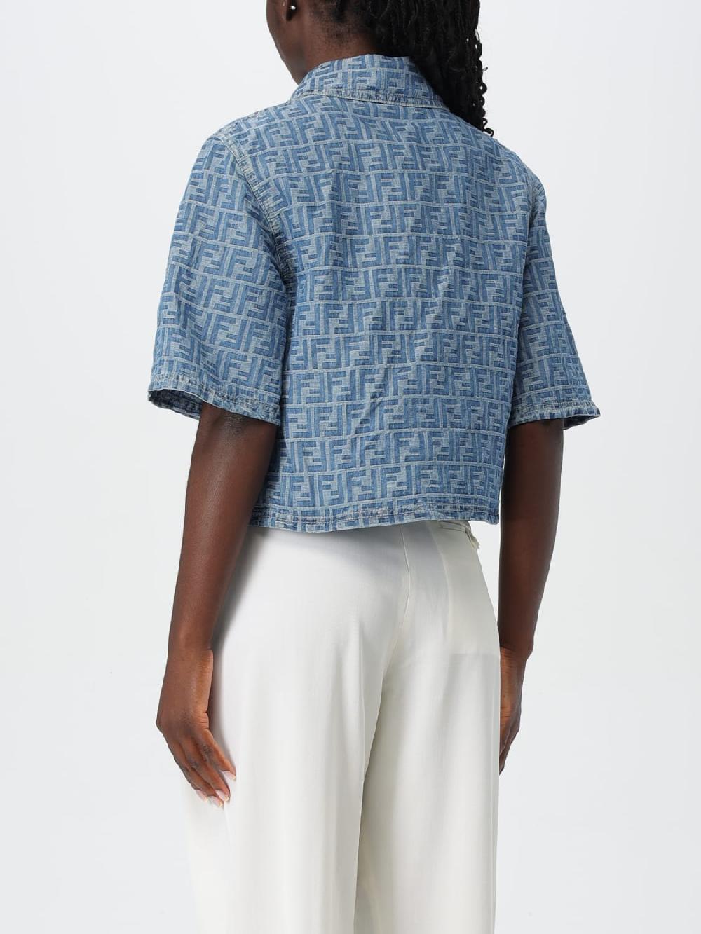 Giglio Camicia FF Fendi In Denim Jacquard