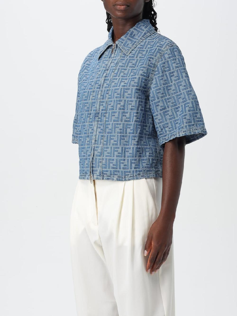 Giglio Camicia FF Fendi In Denim Jacquard