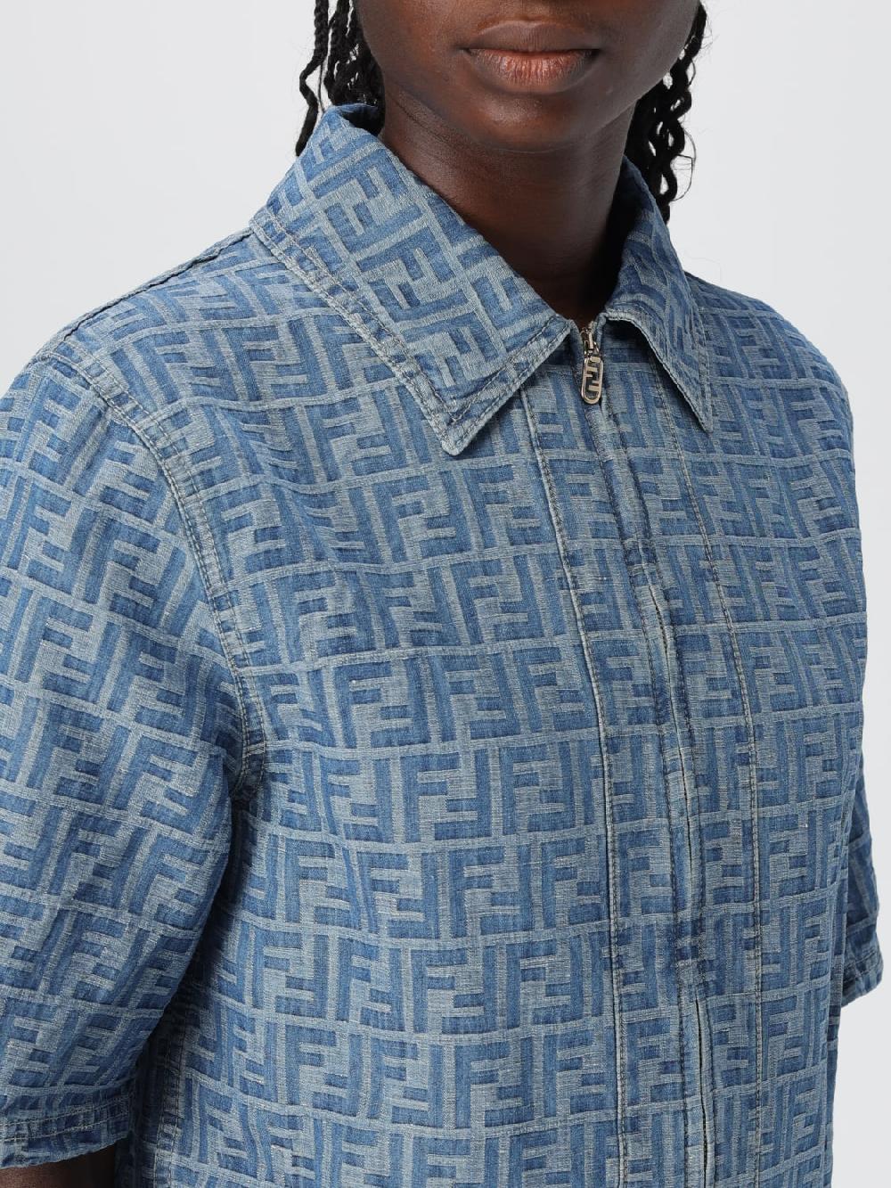 Giglio Camicia FF Fendi In Denim Jacquard