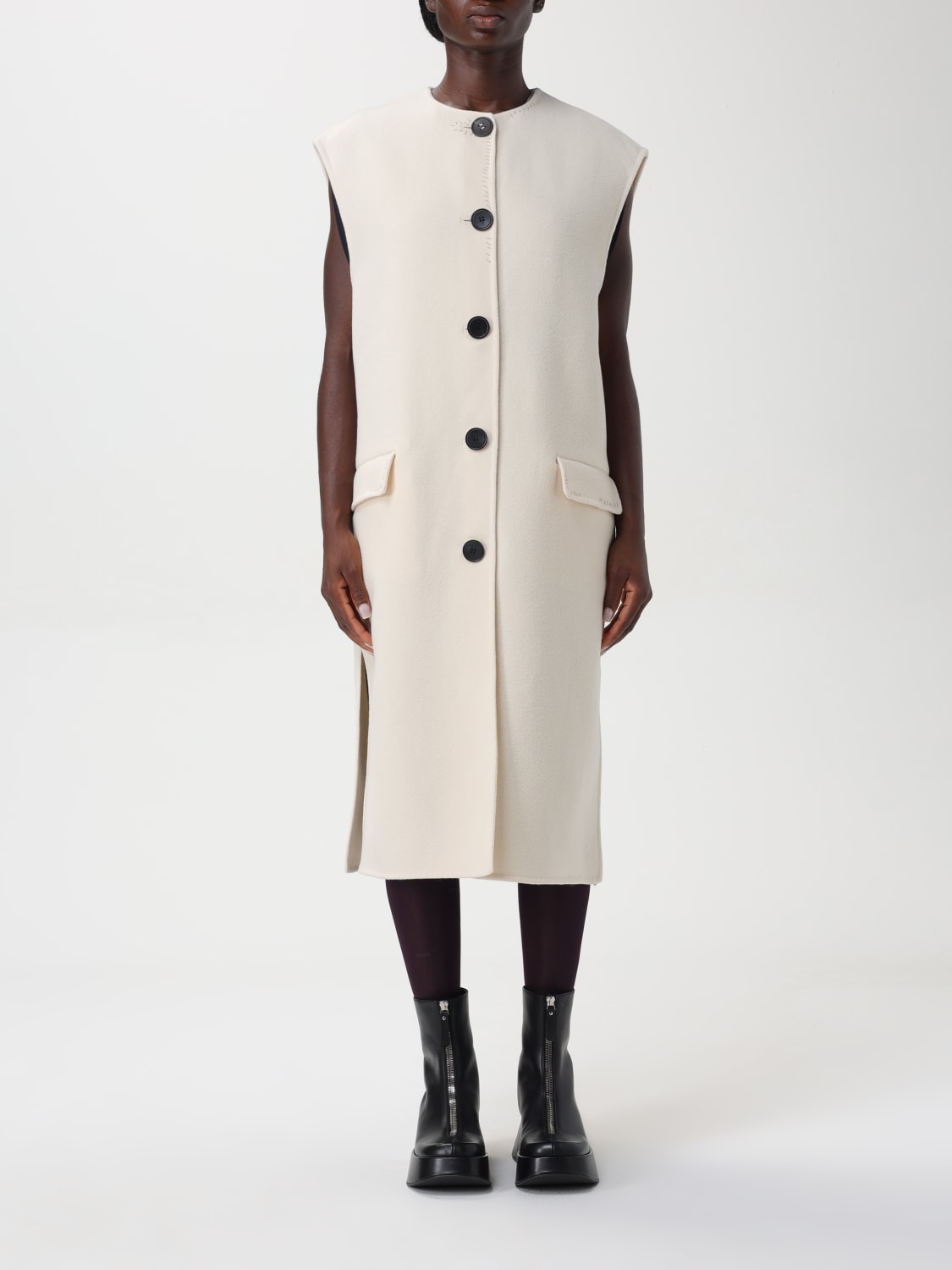 Giglio Cappotto smanicato con ricamo logo Marni