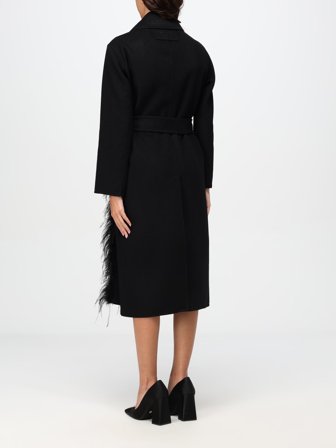 Giglio Cappotto Twinset In Misto Lana Con Piume