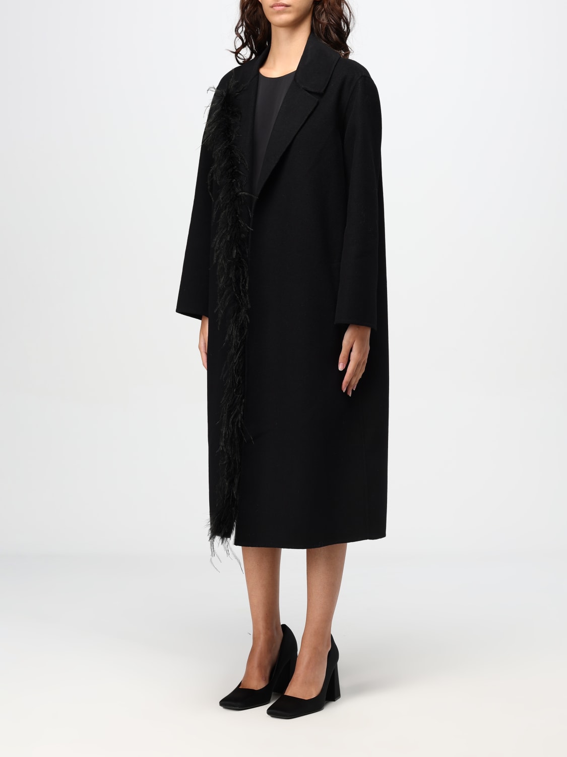 Giglio Cappotto Twinset In Misto Lana Con Piume