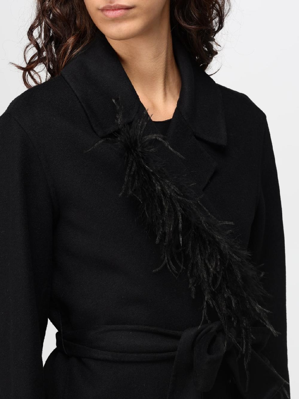 Giglio Cappotto Twinset In Misto Lana Con Piume
