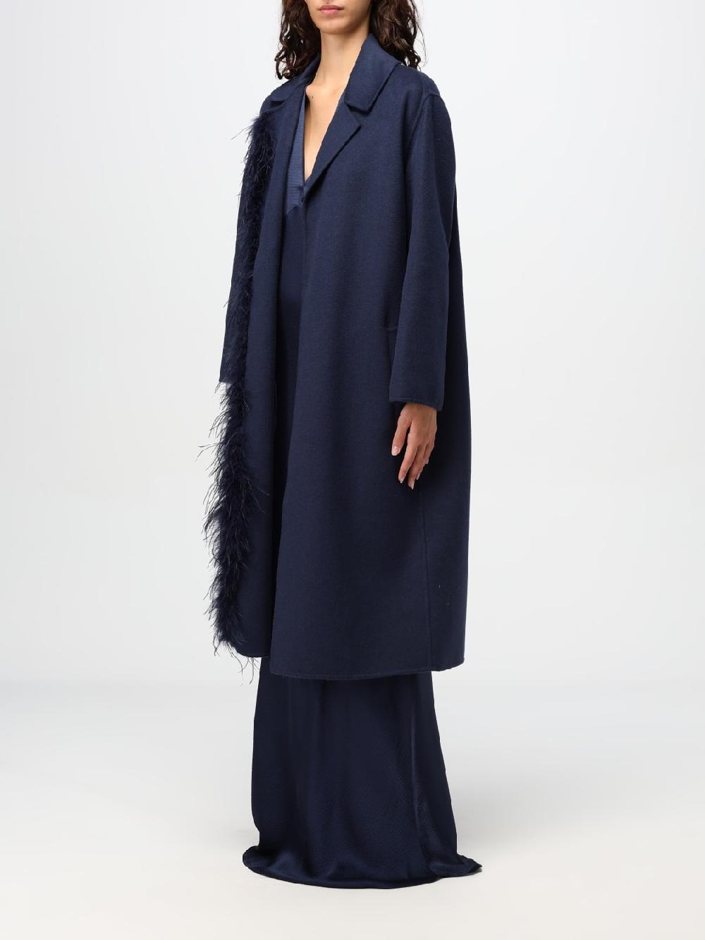Giglio Cappotto Twinset In Misto Lana Con Piume