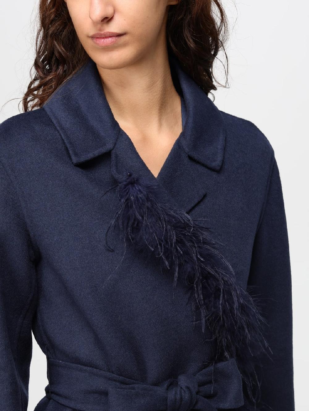 Giglio Cappotto Twinset In Misto Lana Con Piume