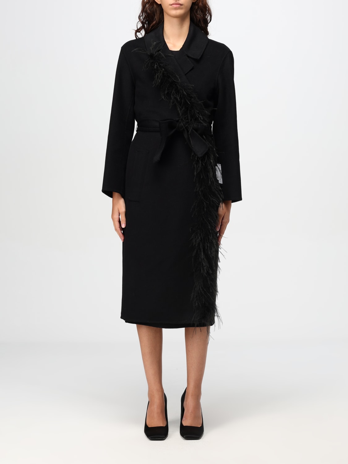 Giglio Cappotto Twinset in misto lana con piume