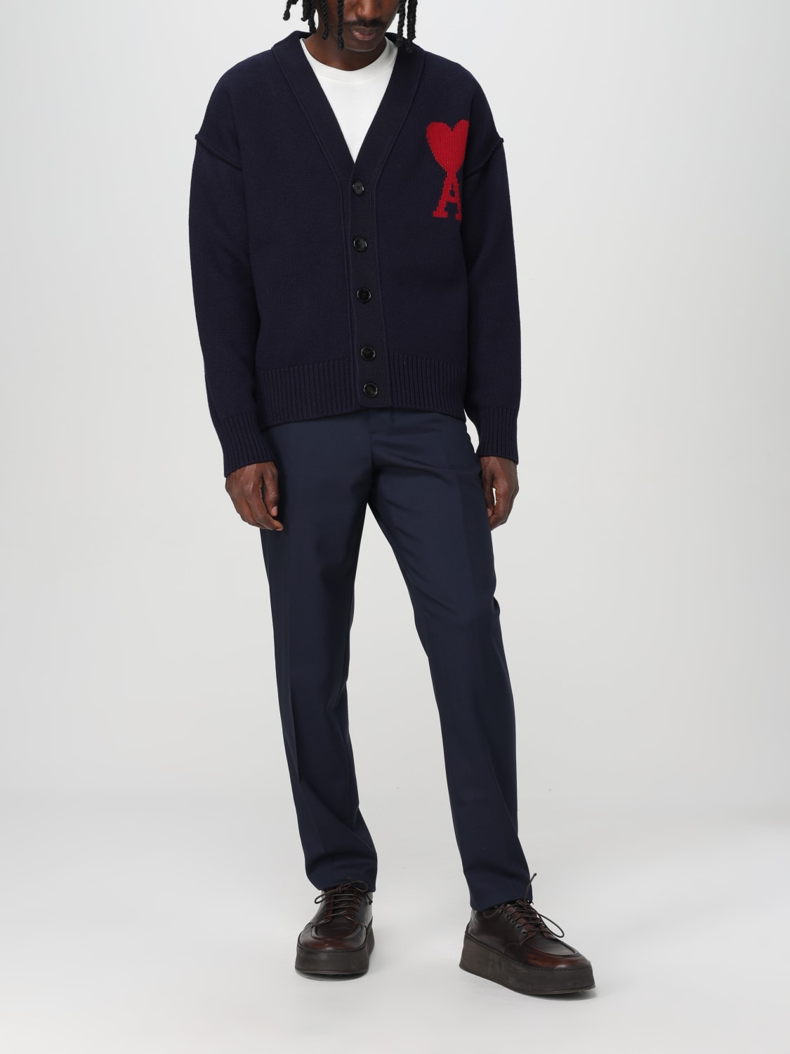 Giglio Cardigan A V Con Maxi Logo Ami Paris